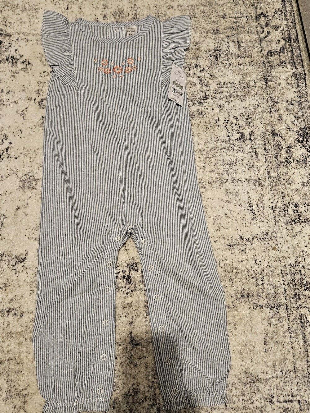 Carter's Blue and White Striped Floral One-Piece